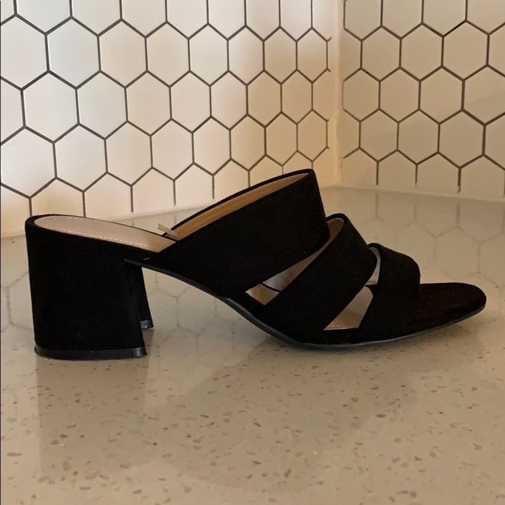 H&M Black Slip on Midi Block Heel Sandals